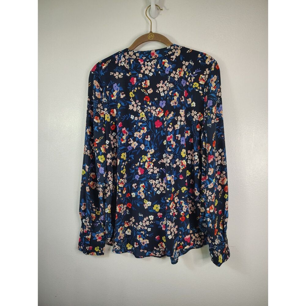 Ann Taylor Floral Blouse Small Navy V-Neck Long Sleeve Career Casual Top - Picture 5 of 7